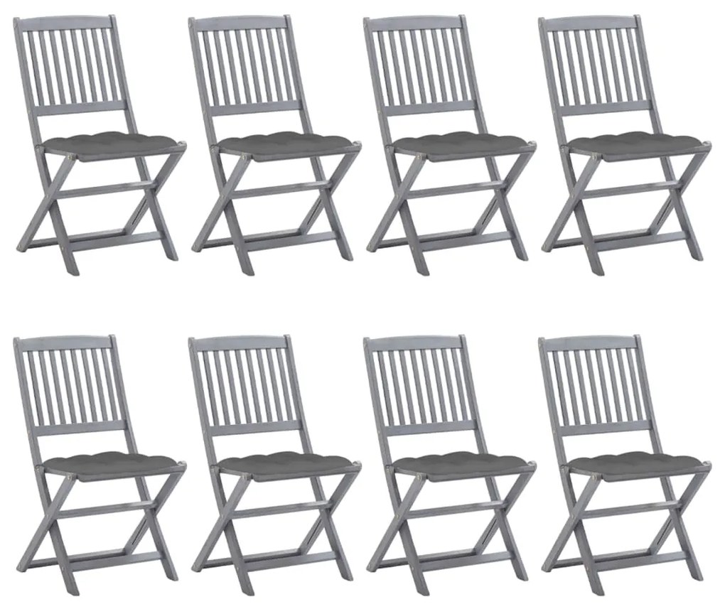 vidaXL Cadeiras de exterior dobráveis 8pcs c/ almofadões acácia maciça