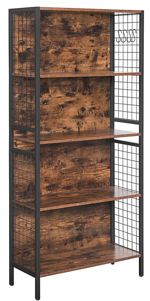Estante de pé com 4 prateleiras 74 x 30 x 155 cm Castanho Vintage-preto