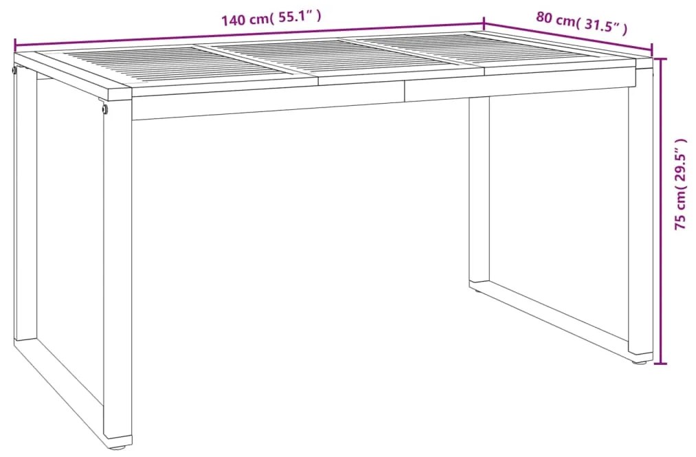 Mesa jardim c/ pernas em forma de U 140x80x75 cm acácia maciça