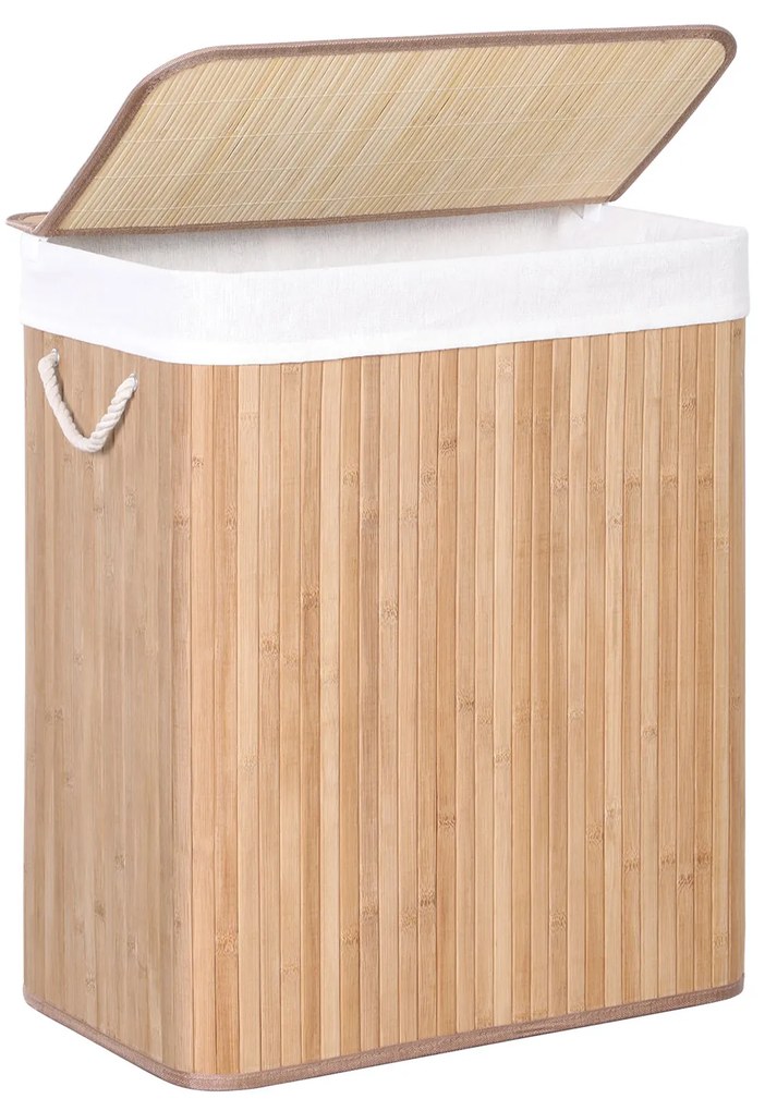 SONGMICS Cesto de roupa suja com tampa, cesto de roupa suja com saco de forro removível, cesto de roupas com clipe e alças, dobrável, 100L, para lavanderia, quarto, natural LCB071N02