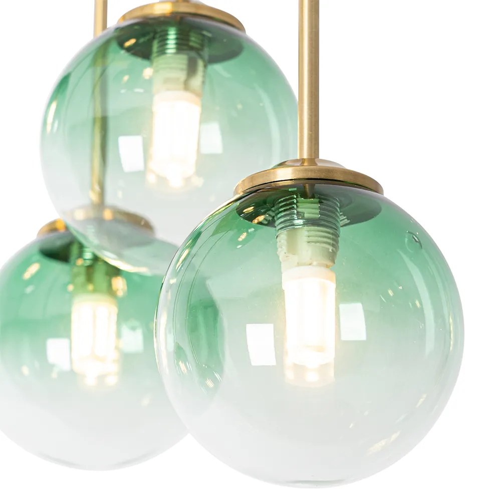 Candeeiro de teto Art Déco dourado com vidro verde 9 luzes - Athens Art Deco