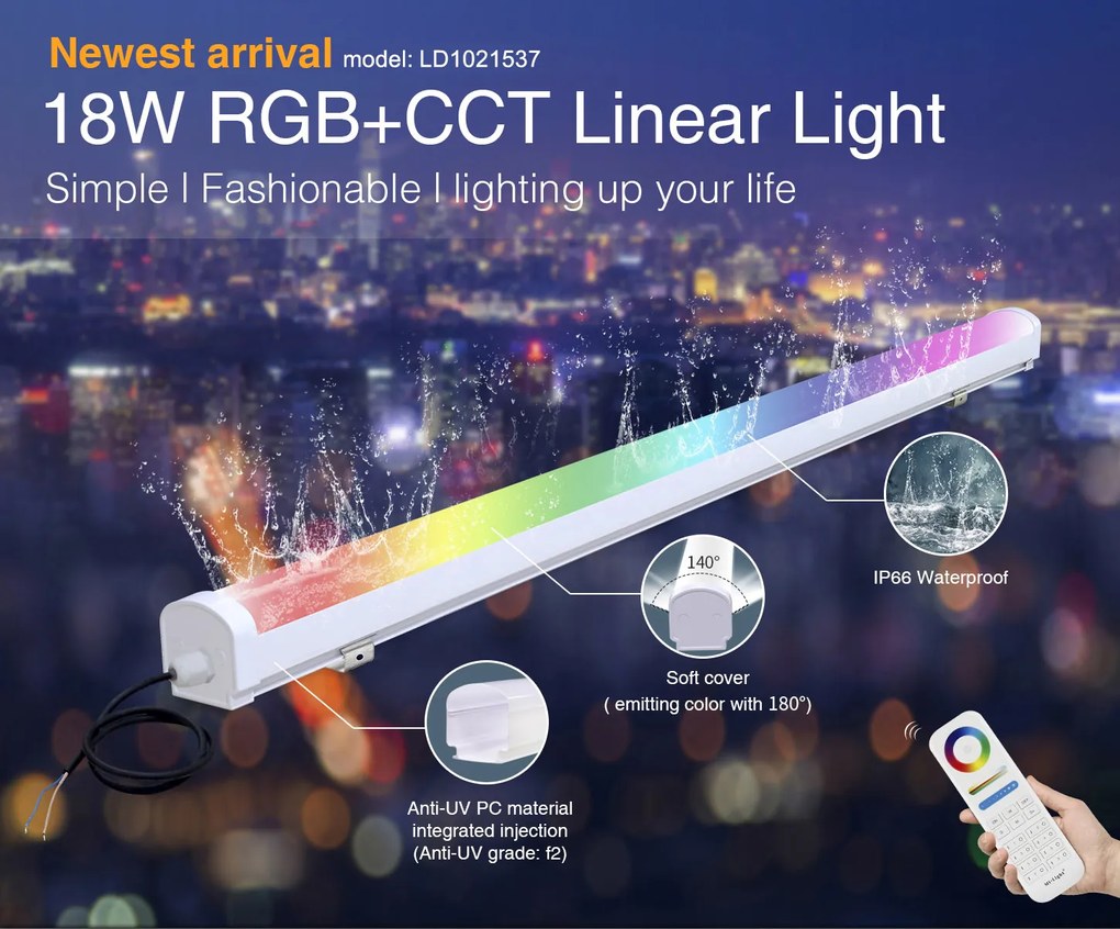 Projetor LED linear 18W RGB+CCT, 220V, RF, Alexa, SYNC. 1m, RGB + Dual Branco Regulável