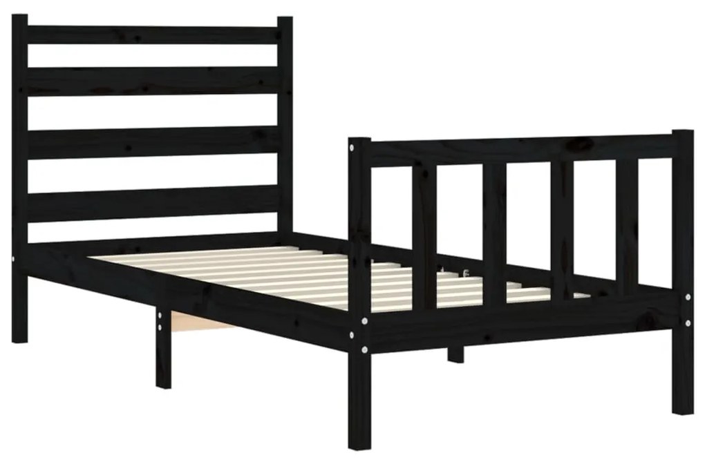 Estrutura de cama com cabeceira 100x200 cm madeira maciça preto