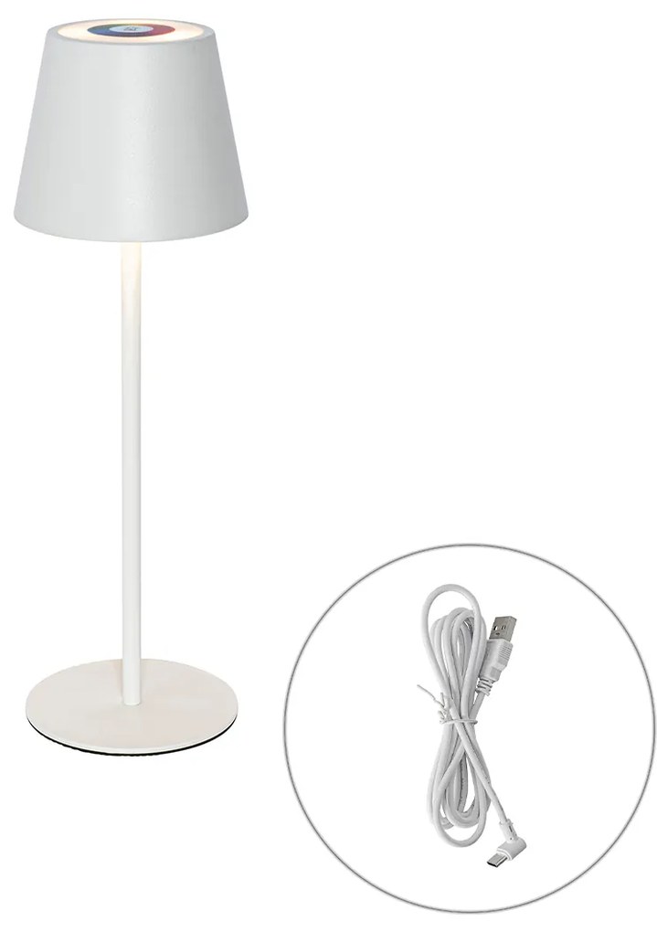 Candeeiro de mesa branco com LED regulável e recarregável RGB IP54 - Murdock