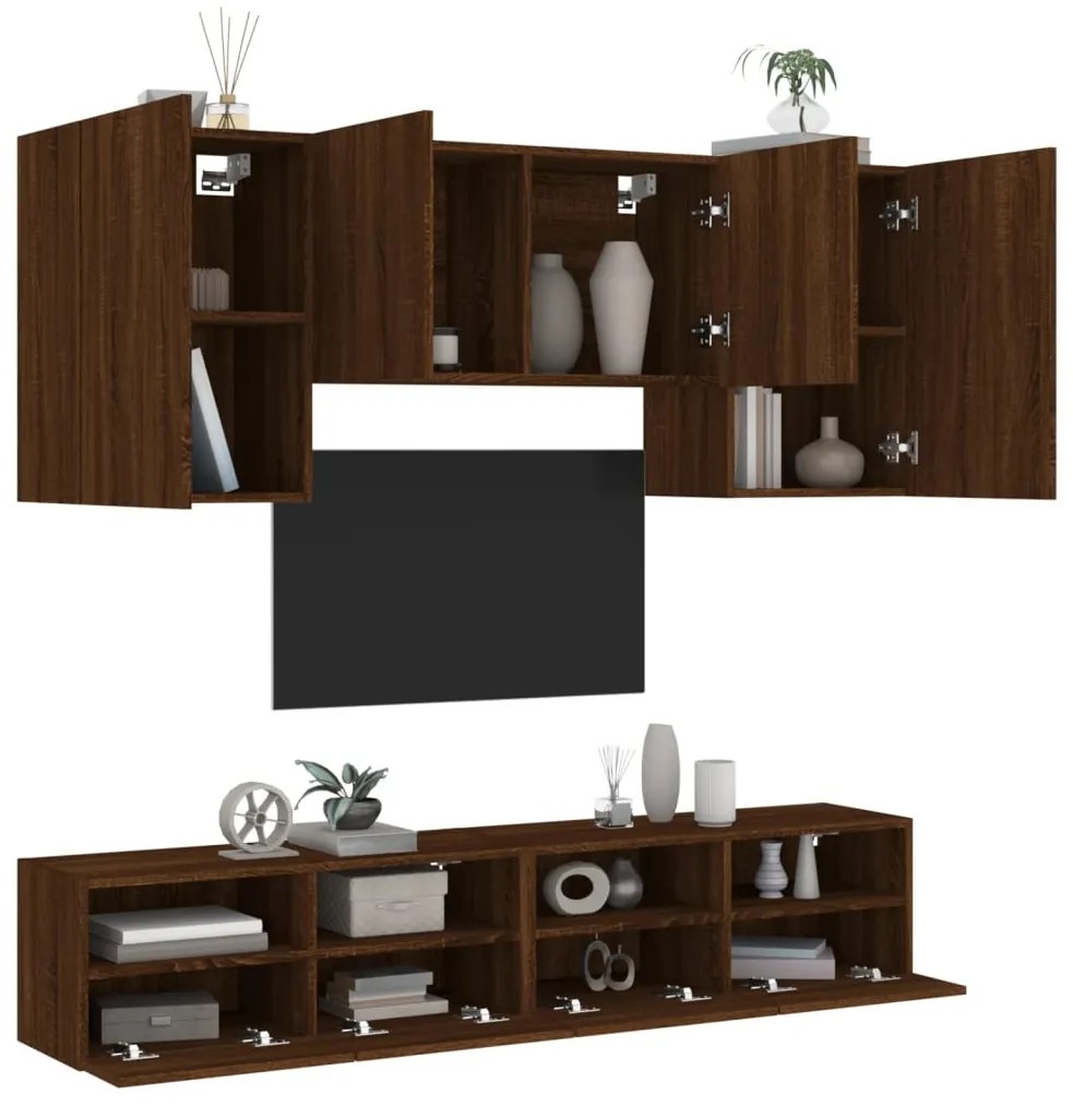 vidaXL 5pcs móveis de parede p/ TV derivados madeira carvalho castanho