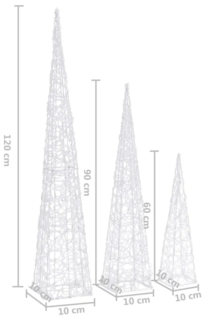 Conj. cones iluminação dec. + LED multicor acrílico 60/90/120cm