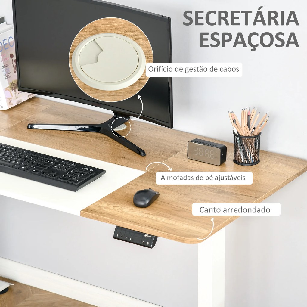 Secretária Elétrica de Pé com Ajuste Elétrico de Altura e 4 Teclas de Memória para Casa 140x70x72-116 cm Branco e Natural