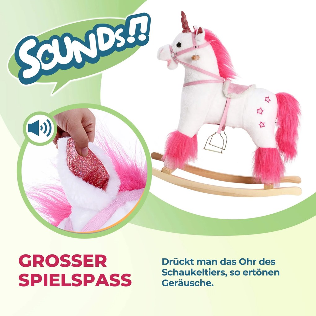Balanço Unicórnio com função sonora 75 x 29 x 75 cm Branco + Rosa