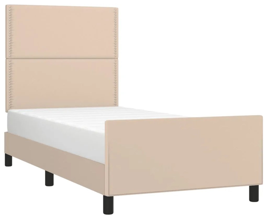 Estrutura cama c/ cabeceira couro artif. 90x190 cm cappuccino