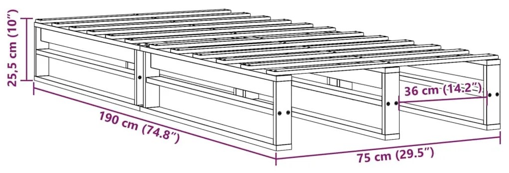 Cama sem colchão 75x190 cm madeira de pinho maciça castanho-mel