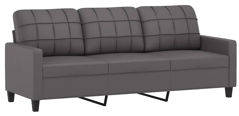 3 pcs conjunto de sofás com almofadas couro artificial cinzento