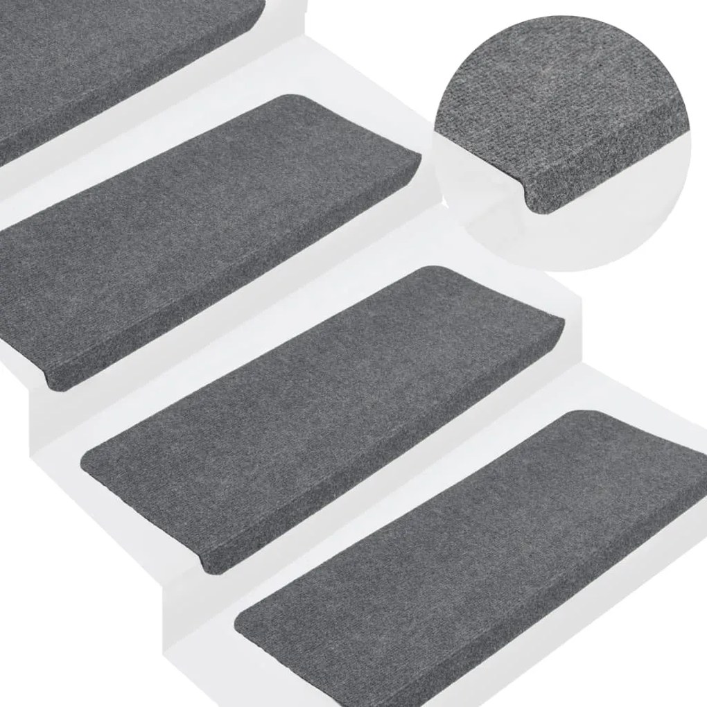 Tapetes de escada autoadesivos 15 pcs 65x28 cm cinzento