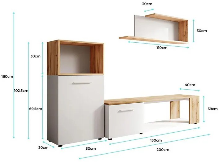 Mueble de salón modelo Rocio color blanco y roble (2m)