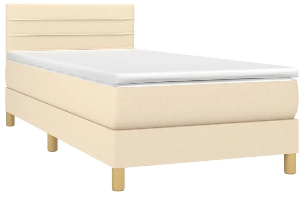 Cama box spring c/ colchão e LED 90x200 cm tecido cor creme