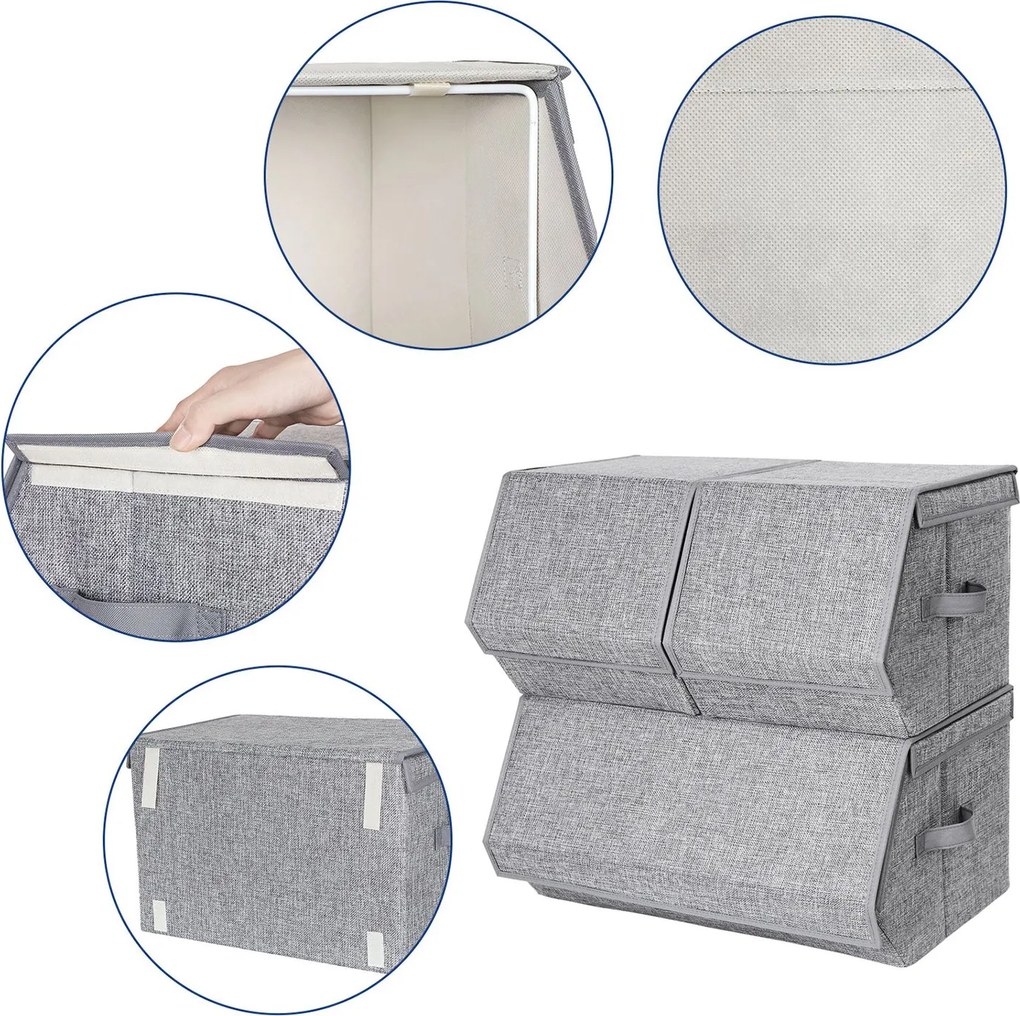 Conjunto de 3 caixas de arrumação com tampa cinzentas