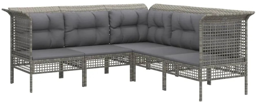 6 pcs conjunto lounge de jardim c/ almofadões vime PE cinzento