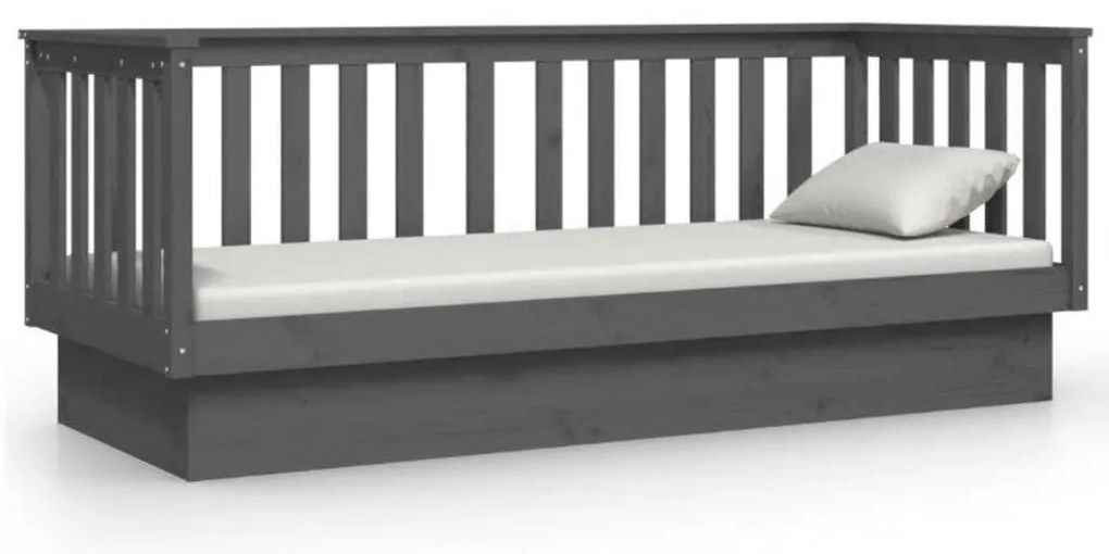 Sofá-cama 90x190 cm madeira de pinho maciça cinzento