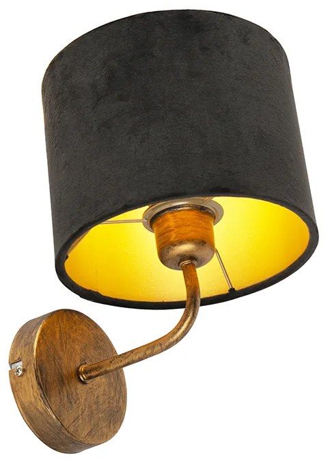 Candeeiro de parede vintage dourado com cúpula em veludo preto - Matt