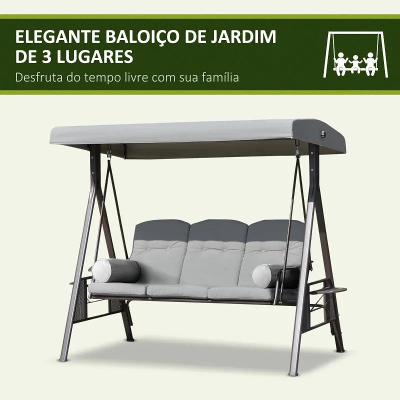 Baloiço de Jardim de 3 Lugares com Estrutura de Metal