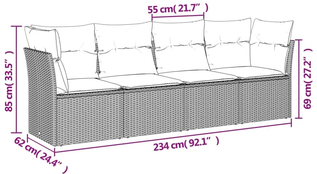 4 pcs conjunto de sofás para jardim c/ almofadões vime PE preto