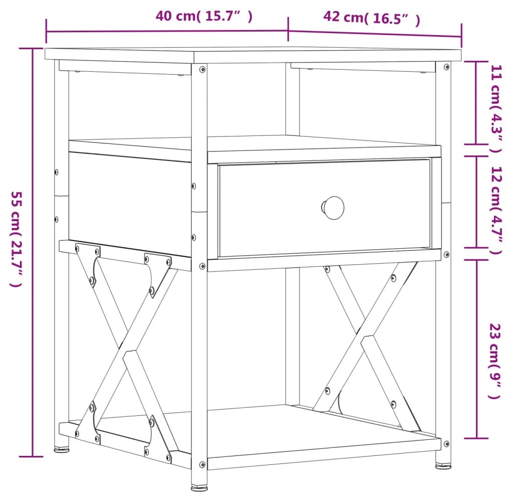 Mesa cabeceira 40x42x55 cm derivados madeira carvalho castanho