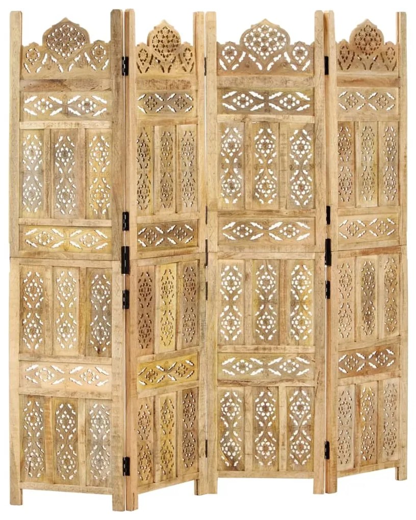 vidaXL Biombo esculp. mão 4 painéis 160x165cm mangueira maciça