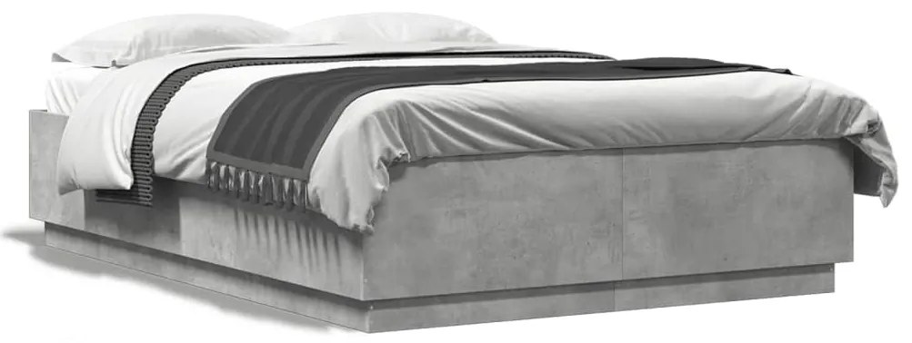 Estrutura cama c/ luzes LED derivados de madeira cinza cimento