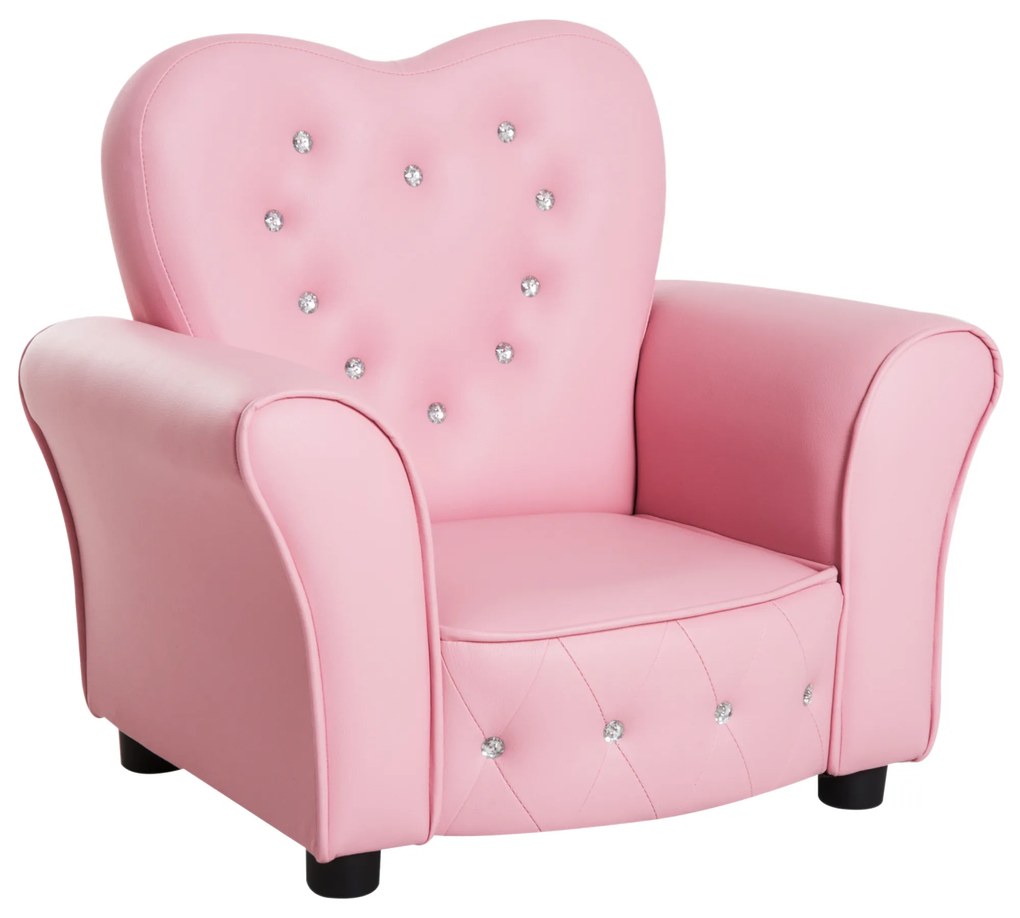Sofá Infantil para Crianças em Forma de Coração com Assento Apoio para os Braços Acolchoados Encosto Alto 59x41,5x49cm Rosa