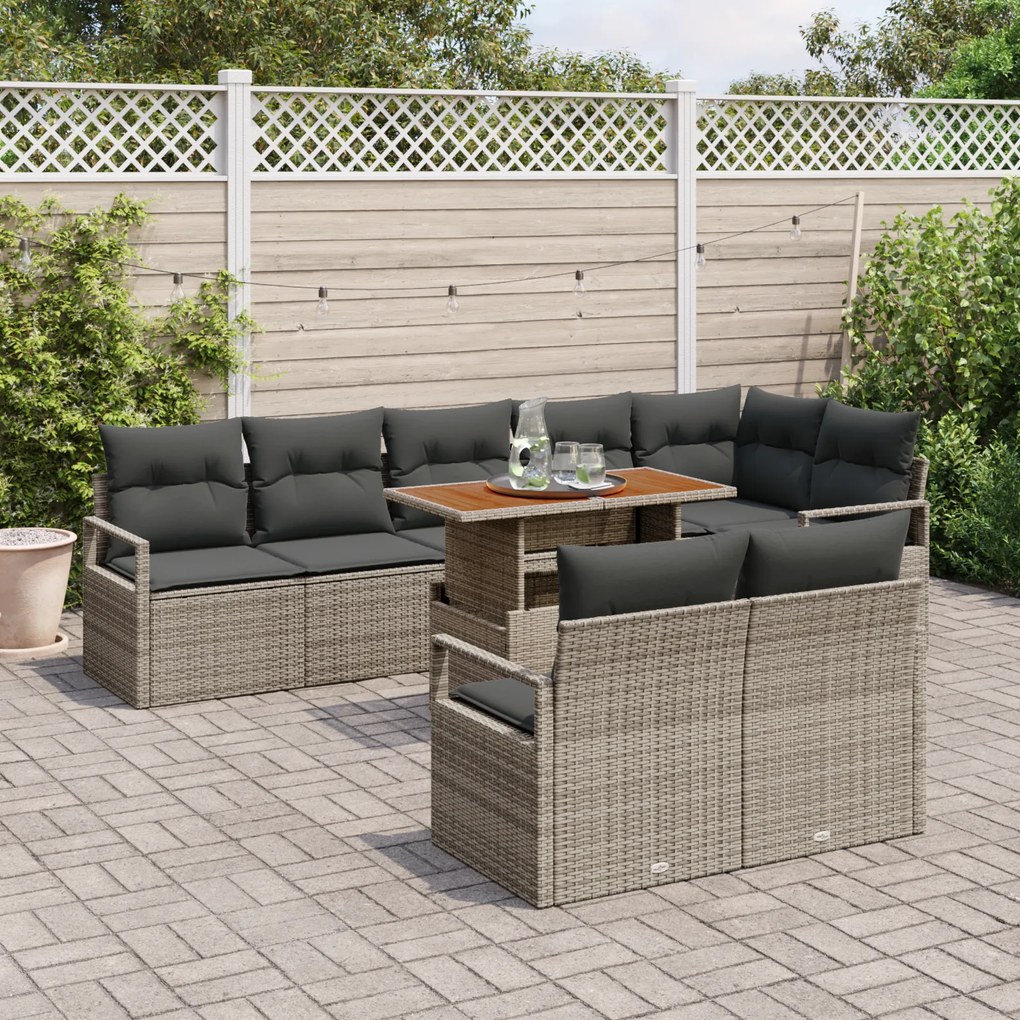 Conjunto de Sofás de Jardim vidaXL de 9 peças com Almofadas Cinzento V