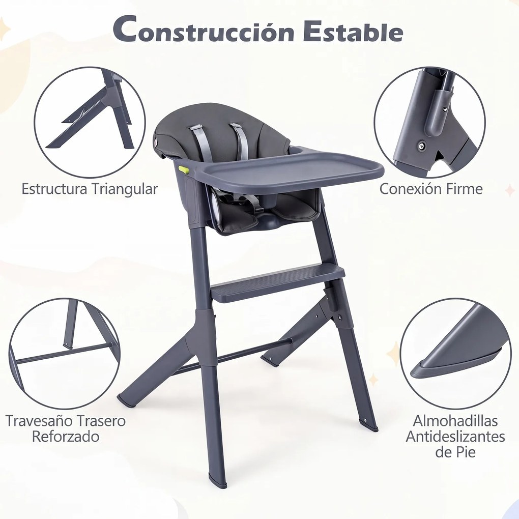 Cadeira de Refeição Infantil, 66 x 55 x 90 cm, 3 Modos de Utilização, Cinzento