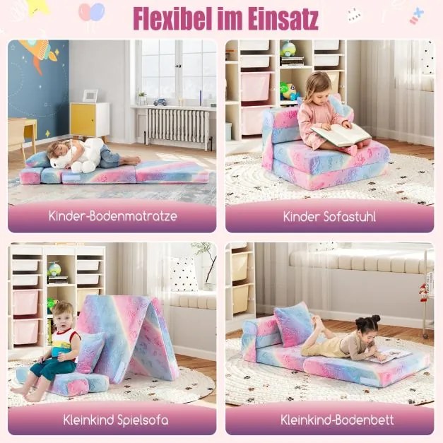 Sofá infantil dobrável com almofada 4 em 1 sofá de brincar que brilha no escuro sofá-cama poltrona infantil multicolorida