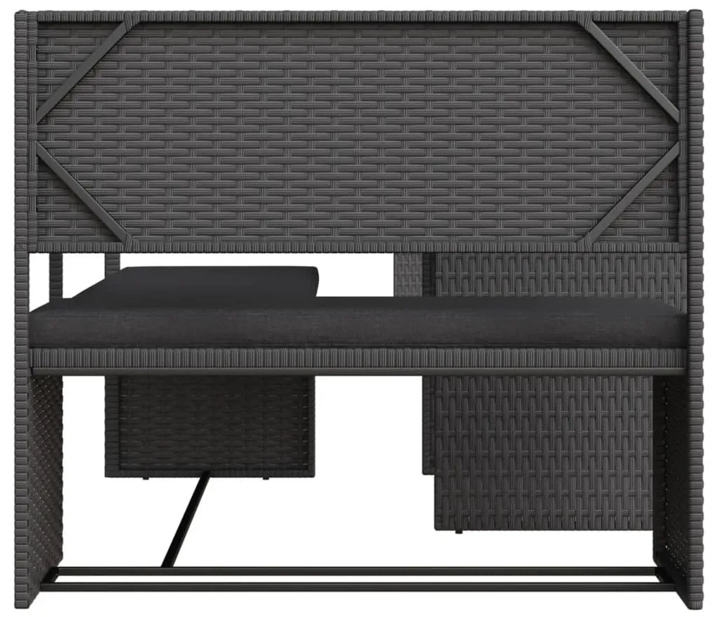 Sofá de jardim em forma de L c/ mesa e almofadões vime PE preto