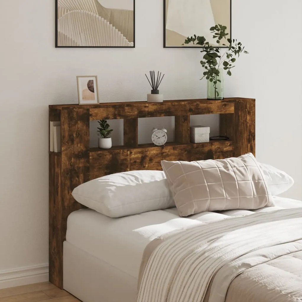 Cabeceira c/ LEDs 140x18,5x103,5 cm carvalho fumado