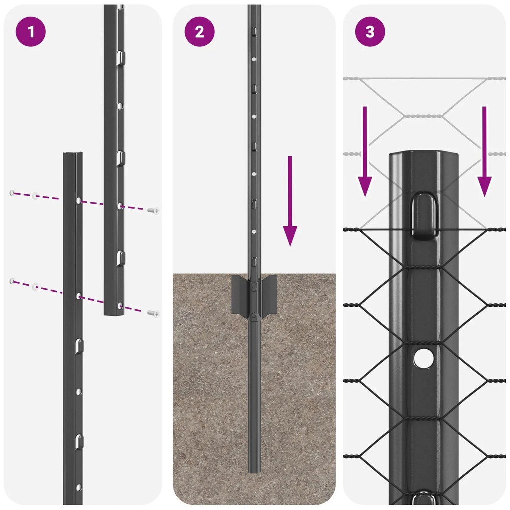 Postes de Cerca vidaXL 22 pcs U-Channel Cinza 100 cm Aço, Cerca Hexago