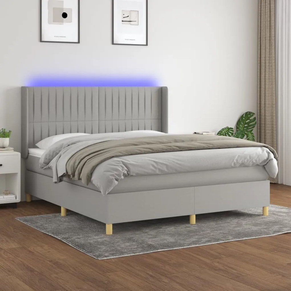 vidaXL Cama box spring c/ colchão e LED 160x200 cm tecido cinza-claro