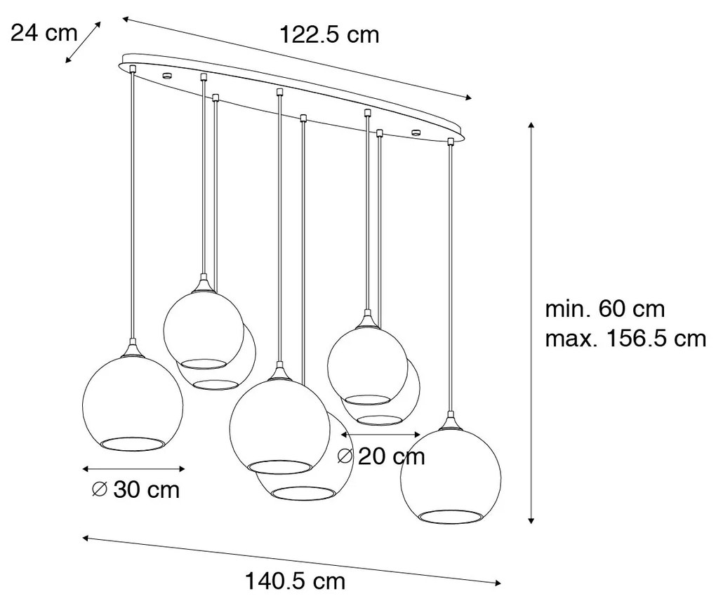 Candeeiro suspenso inteligente bronze escuro com vidro âmbar oval 8 luzes incluindo 8 Wifi G95 - Sandra