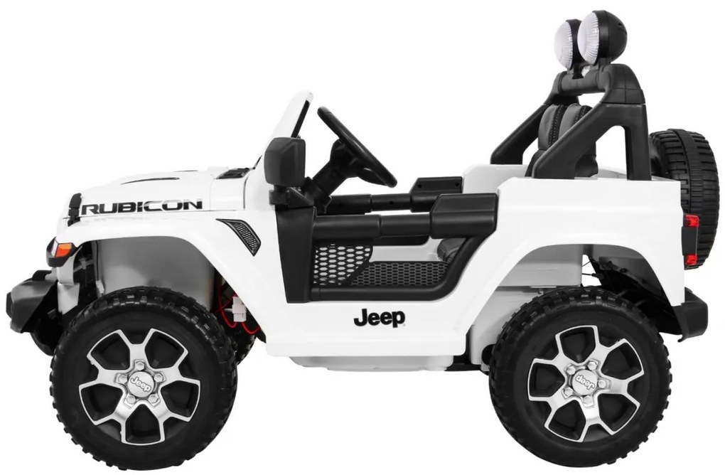 Carro elétrico para Crianças 12V 4x4 Jeep Wrangler Rubicon Rodas de EVA, Assento de couro Branco