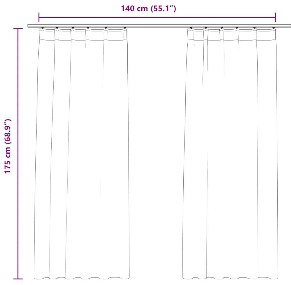 Cortinas blackout com ganchos 2 pcs 140x175 cm veludo antracite