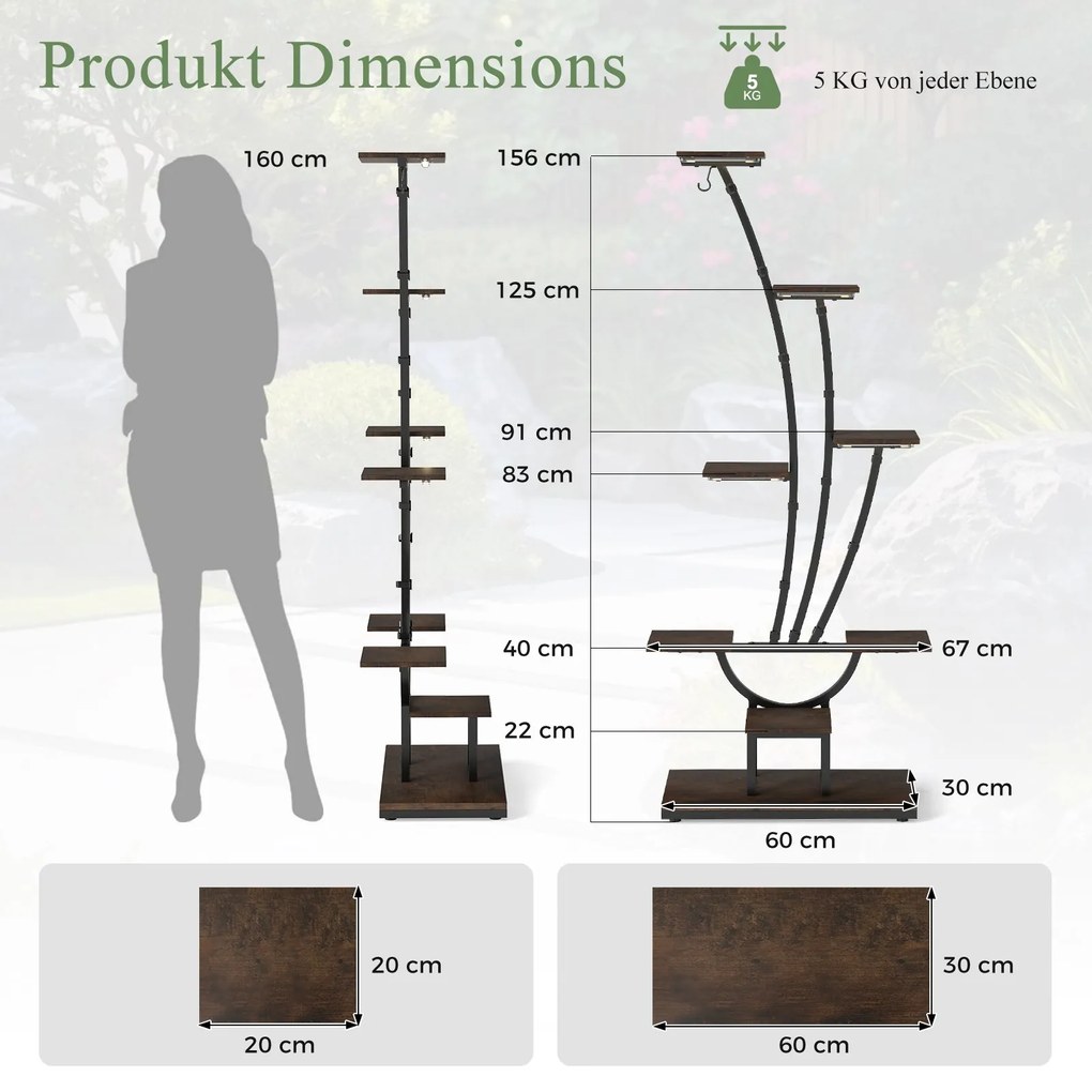 Suporte para plantas com luzes, prateleira para plantas com 8 níveis