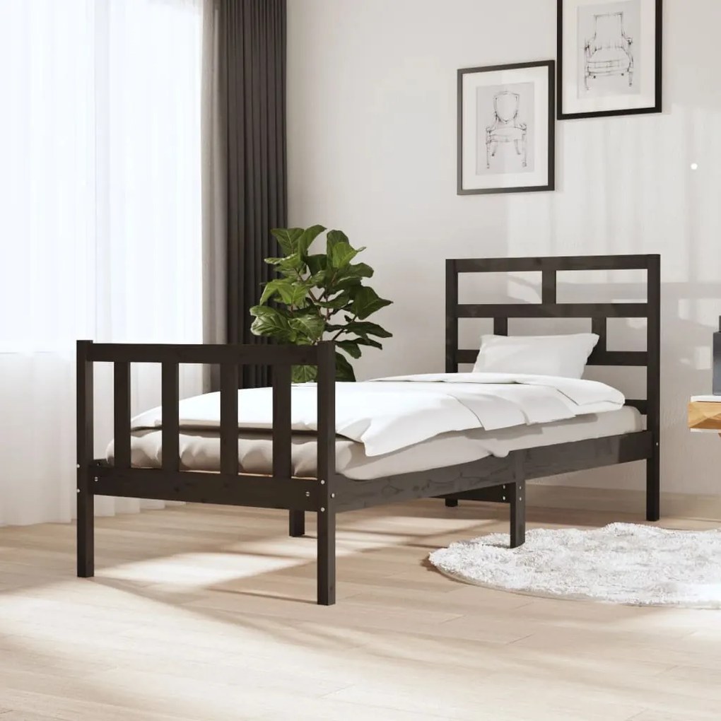 vidaXL Estrutura de cama pequena solteiro 75x190 cm pinho maciço cinza