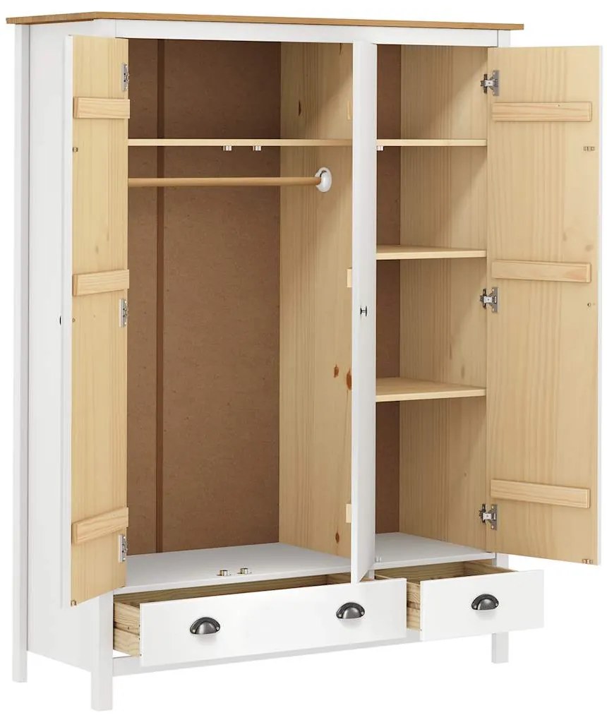 Roupeiro 3 portas Hill 127x50x170 cm pinho maciço branco