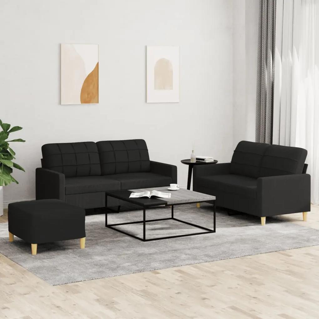 3201286 vidaXL 3 pcs conjunto de sofás com almofadões tecido preto