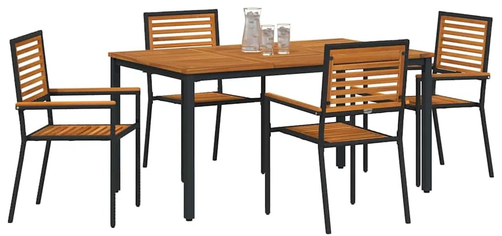 Conjunto de Jantar Jardim 5 Peças vidaXL Preto Polyrattan Acácia