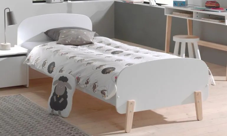 Cama infantil KIDDY (90x200)+ estrado feita de MDF com pés em pinho maciço Branca