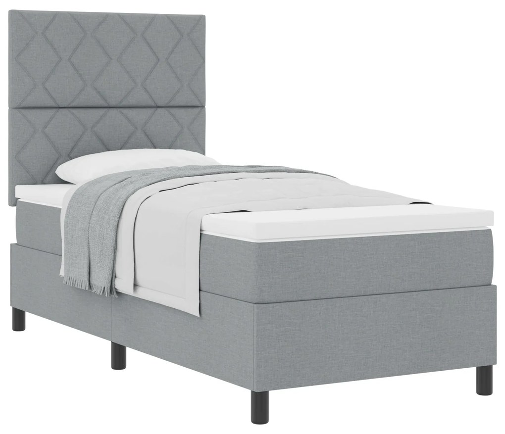 Cama Box Spring com Colchão Cinza Claro Solteiro Tecido