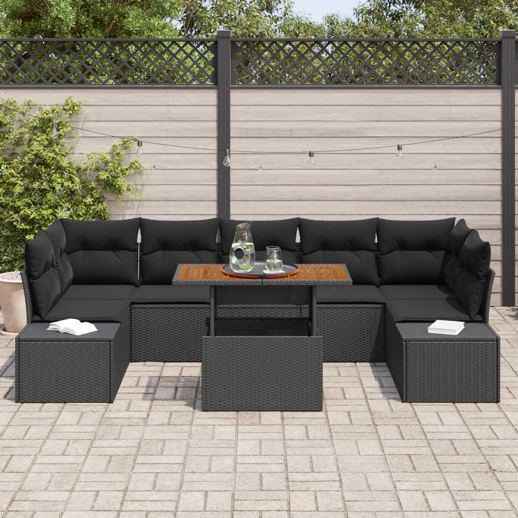 Conjunto de Sofá de Jardim de 8 Peças com Almofadas Preto Rattan Polip