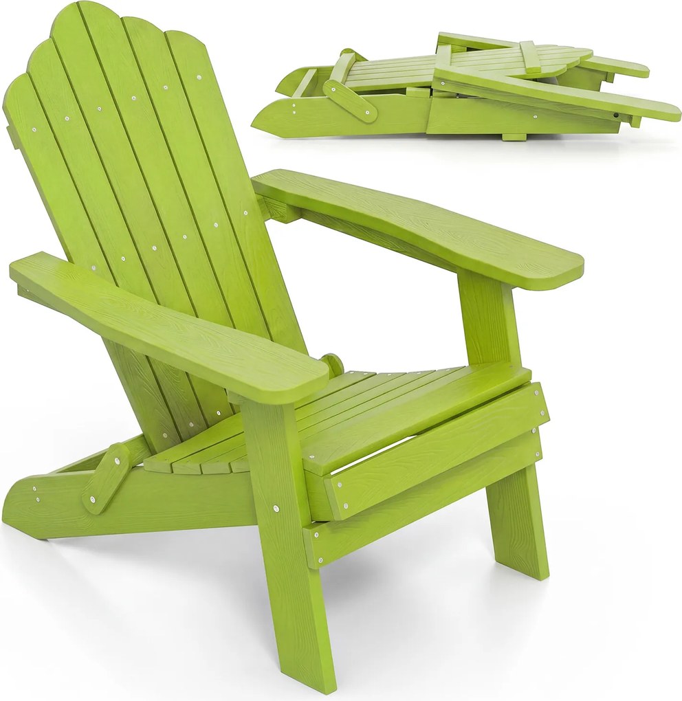 Cadeira Adirondack Dobrável de Exterior, 88 x 77 x 95 cm, Estrutura em HIPS Resistente, Verde