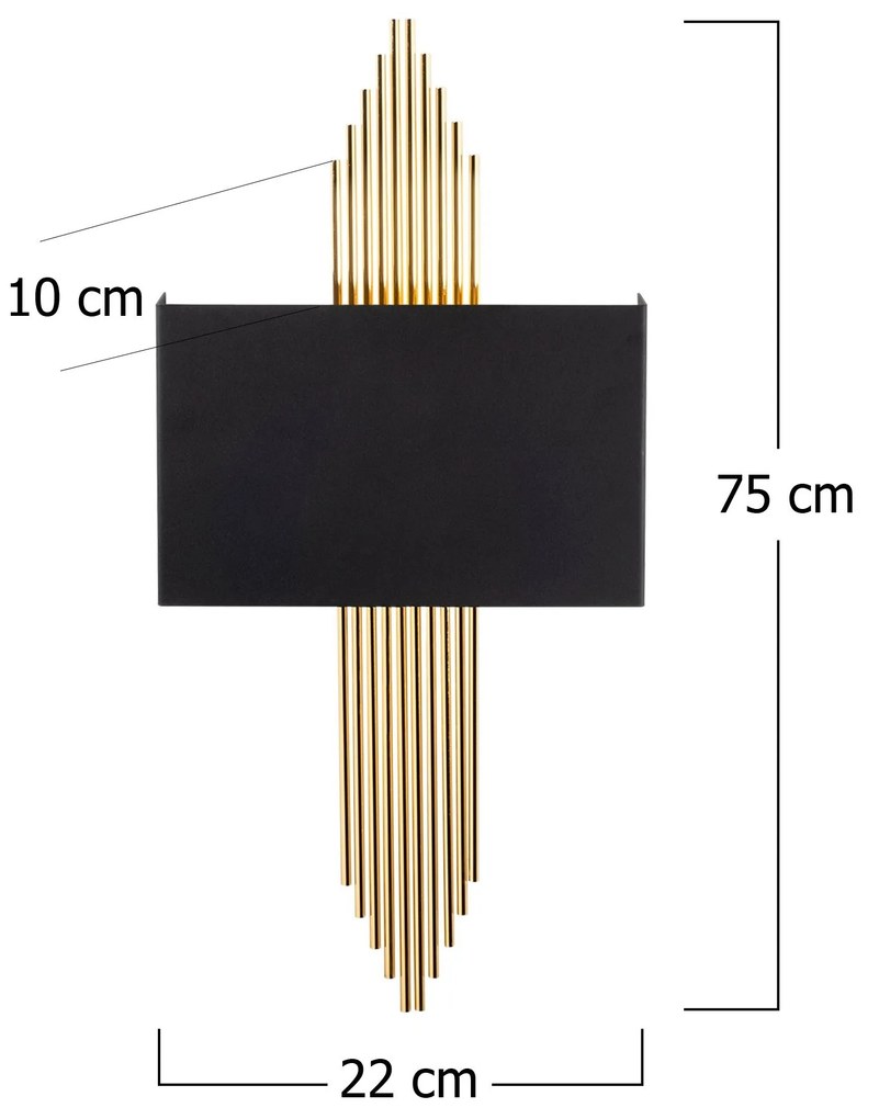 Aplique de Parede 612 – Preto/Dourado – 75 x 10 x 22 cm
