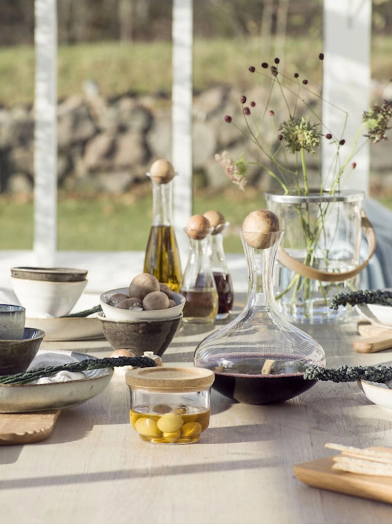 Decantador de vidro artesanal com tampa de madeira Eden, 2 L