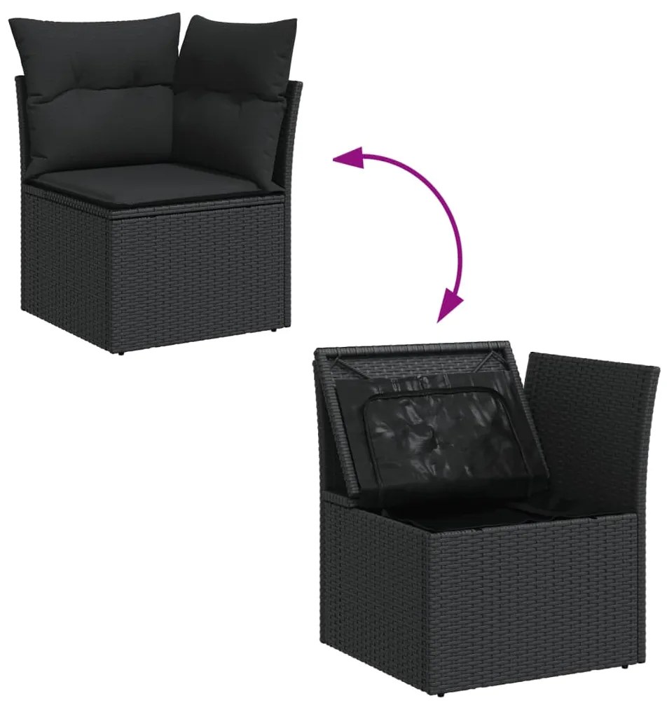 12 pcs conjunto de sofás de jardim c/ almofadões vime PE preto